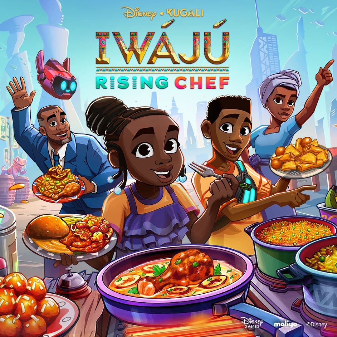 Disney Iwájú: Rising Chef key art with cartoon characters serving food