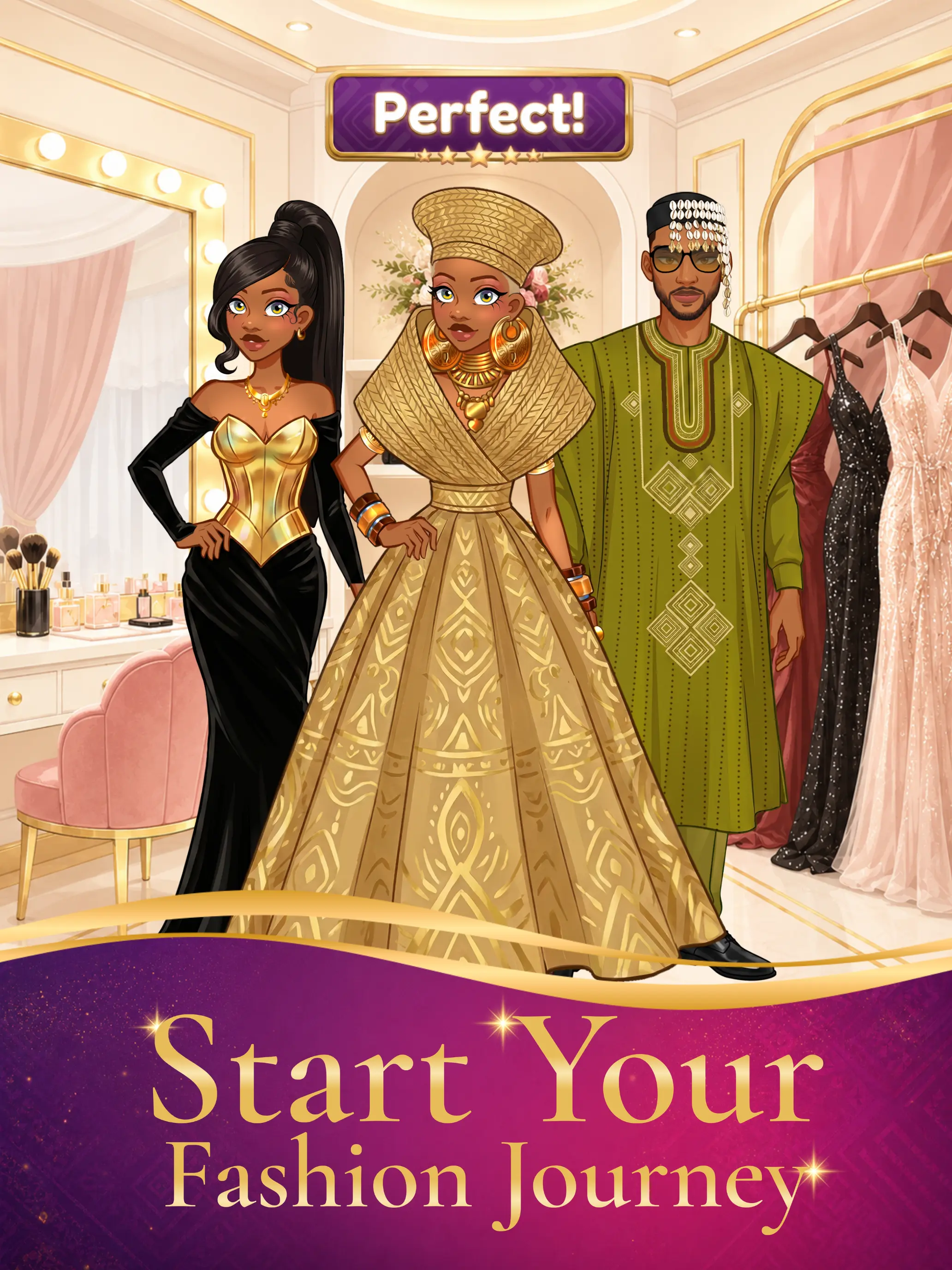 Start your fashion journey — three styled looks in the boutique dressing room